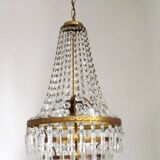 1900s Brass and Crystal Cascade Chandelier
