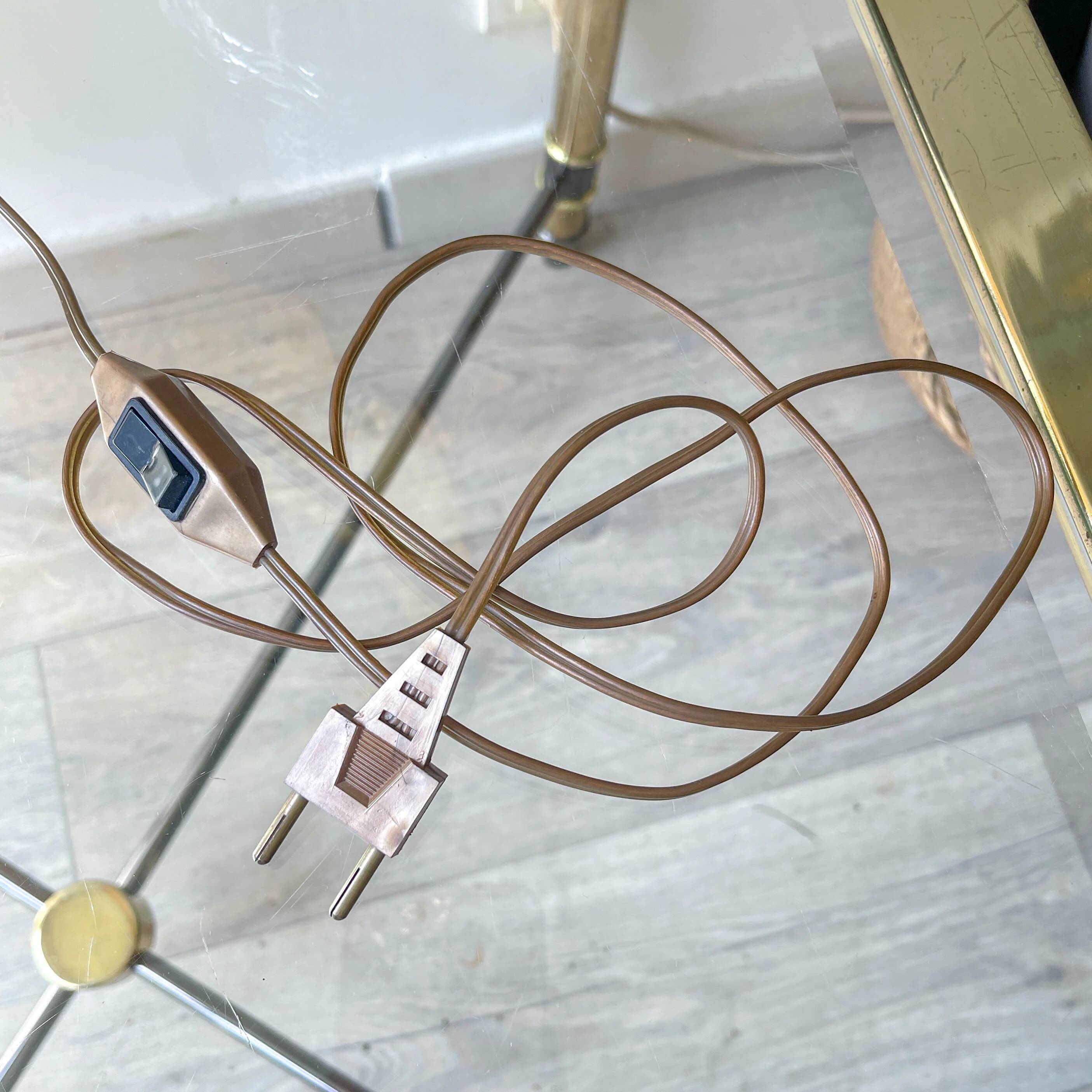 Louis XVI style gilt bronze lamp with yellow fringed shade - elegant vintage antique lamp