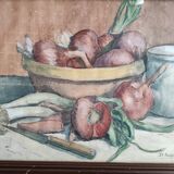 Vintage French still life in watercolour, signed Asquiedge