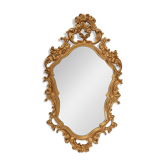 Miroir à crête à facettes de style rococo ou baroque français en bois sculpté doré