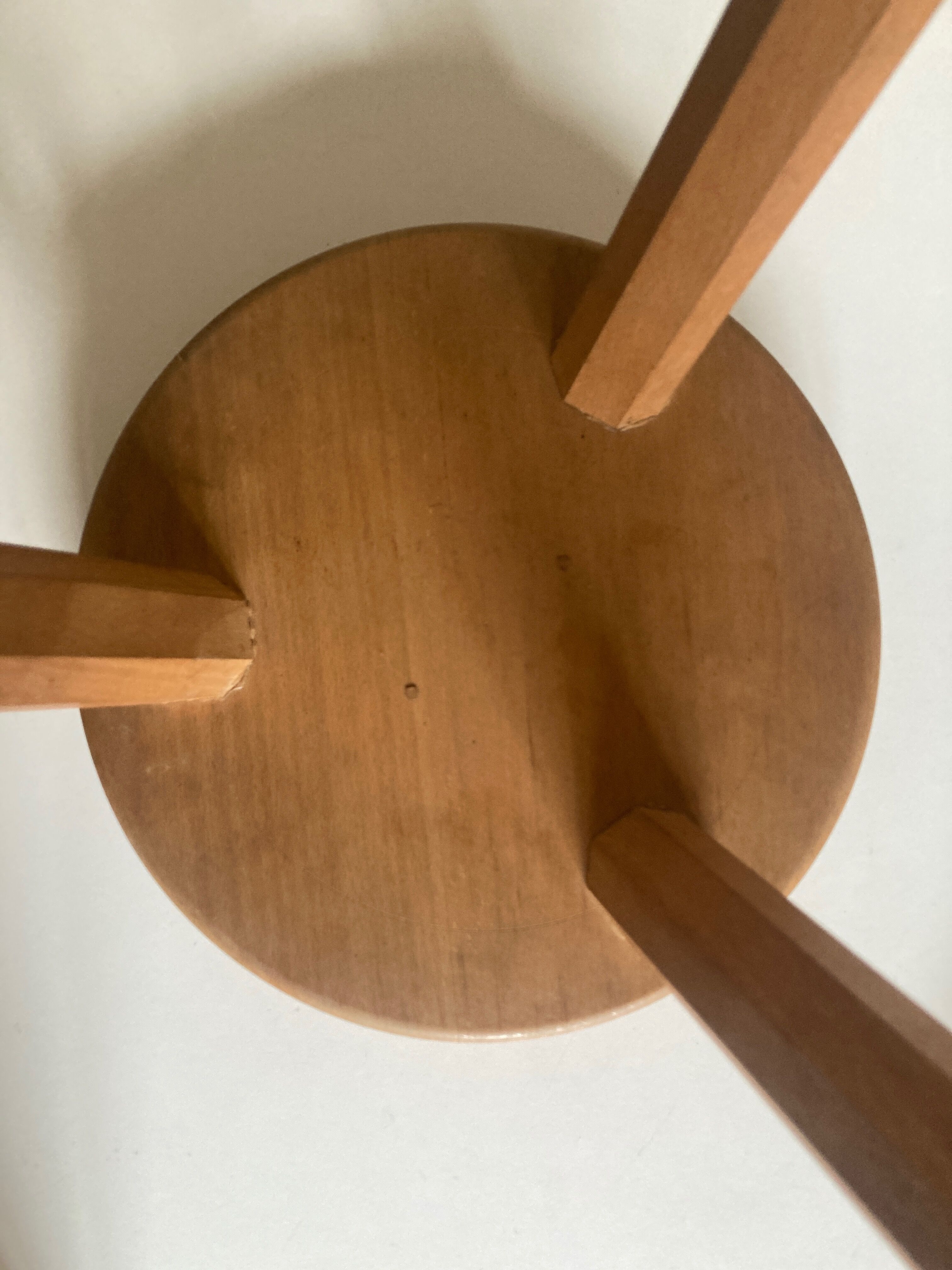 Wooden stool tripod hollow seat 1960