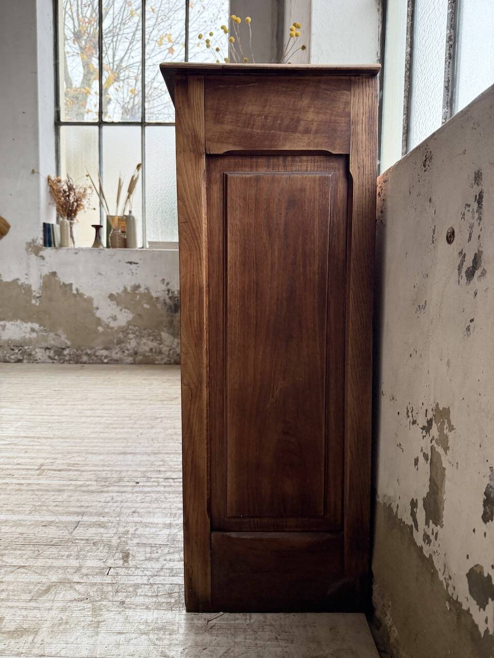 XL oak workshop sideboard with sliding doors from 1900