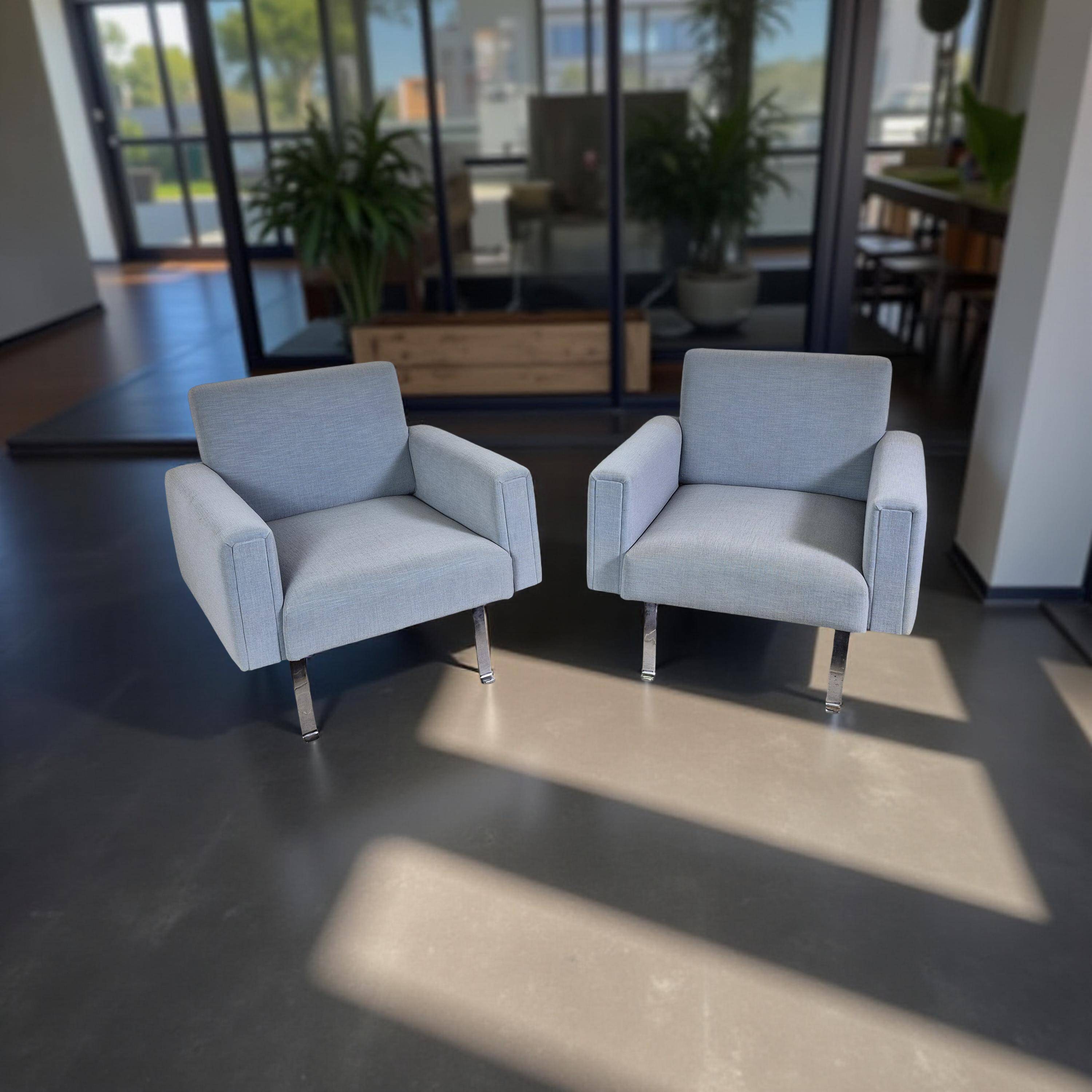 Set of 2 mid-century blue arm chairs, Germany 1950s