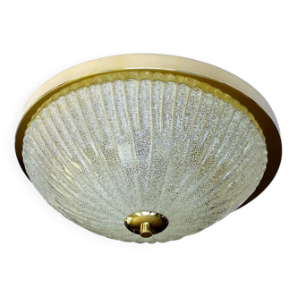 Large vintage ceiling light, glass and brass, 60s