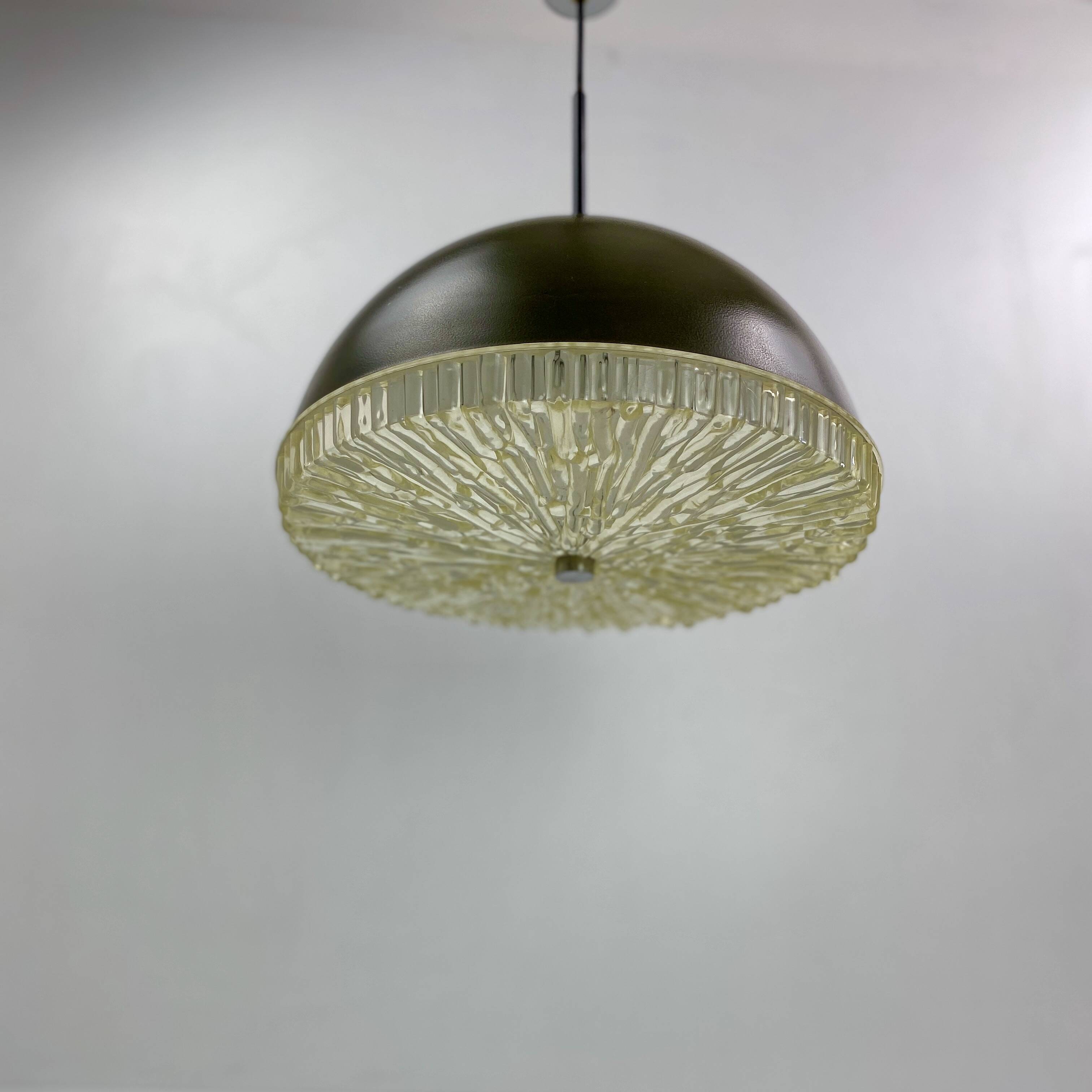 Space Age 1970 pendant light, brown and chrome