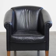 Black Cowhide Leather English-Style Club Chair