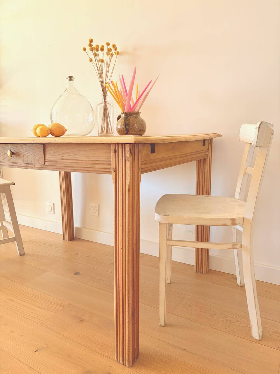 Art Deco sanded raw wood table