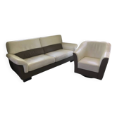 Leather 3-seater sofa and armchair