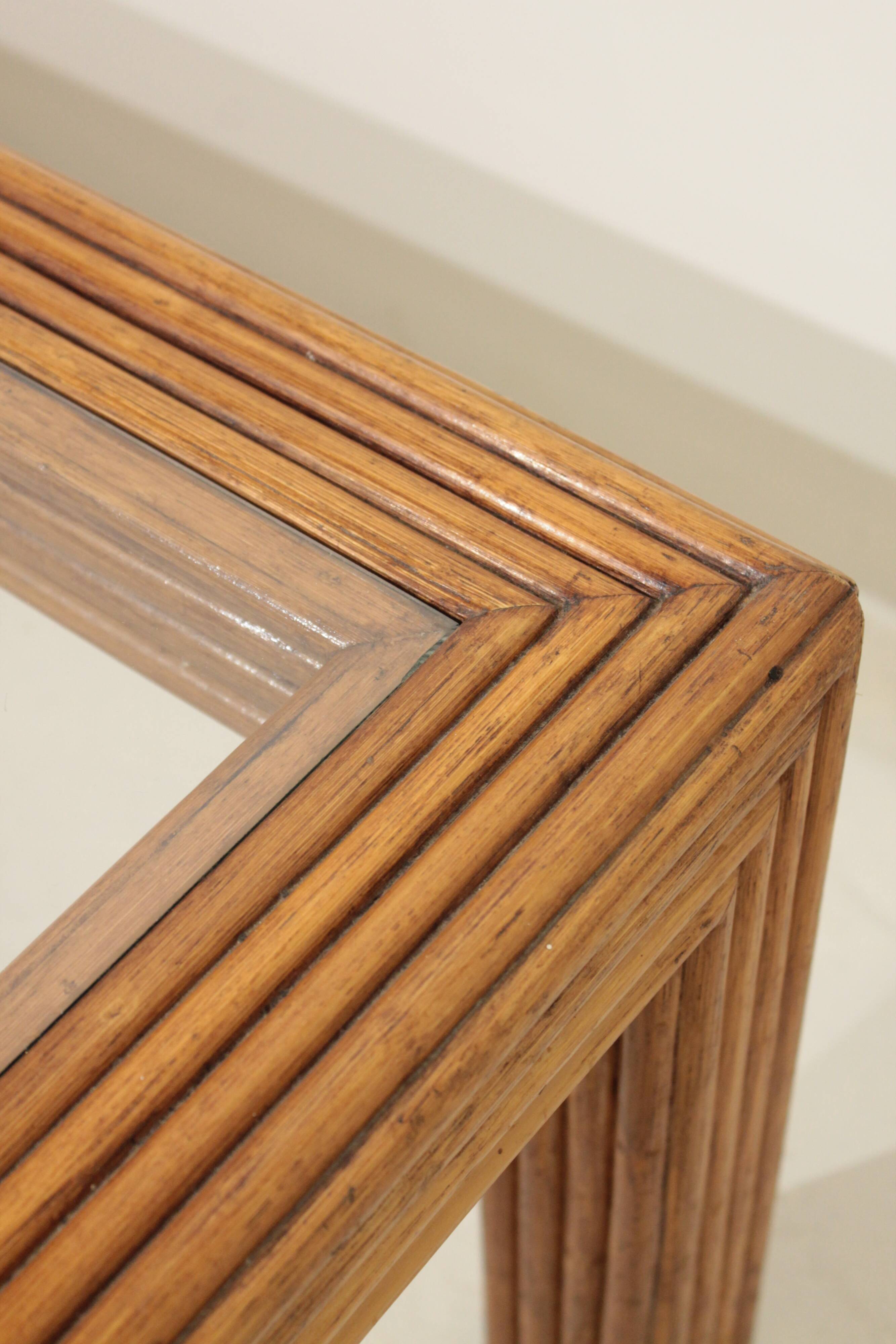 Rattan and glass coffee table - 60s/70s