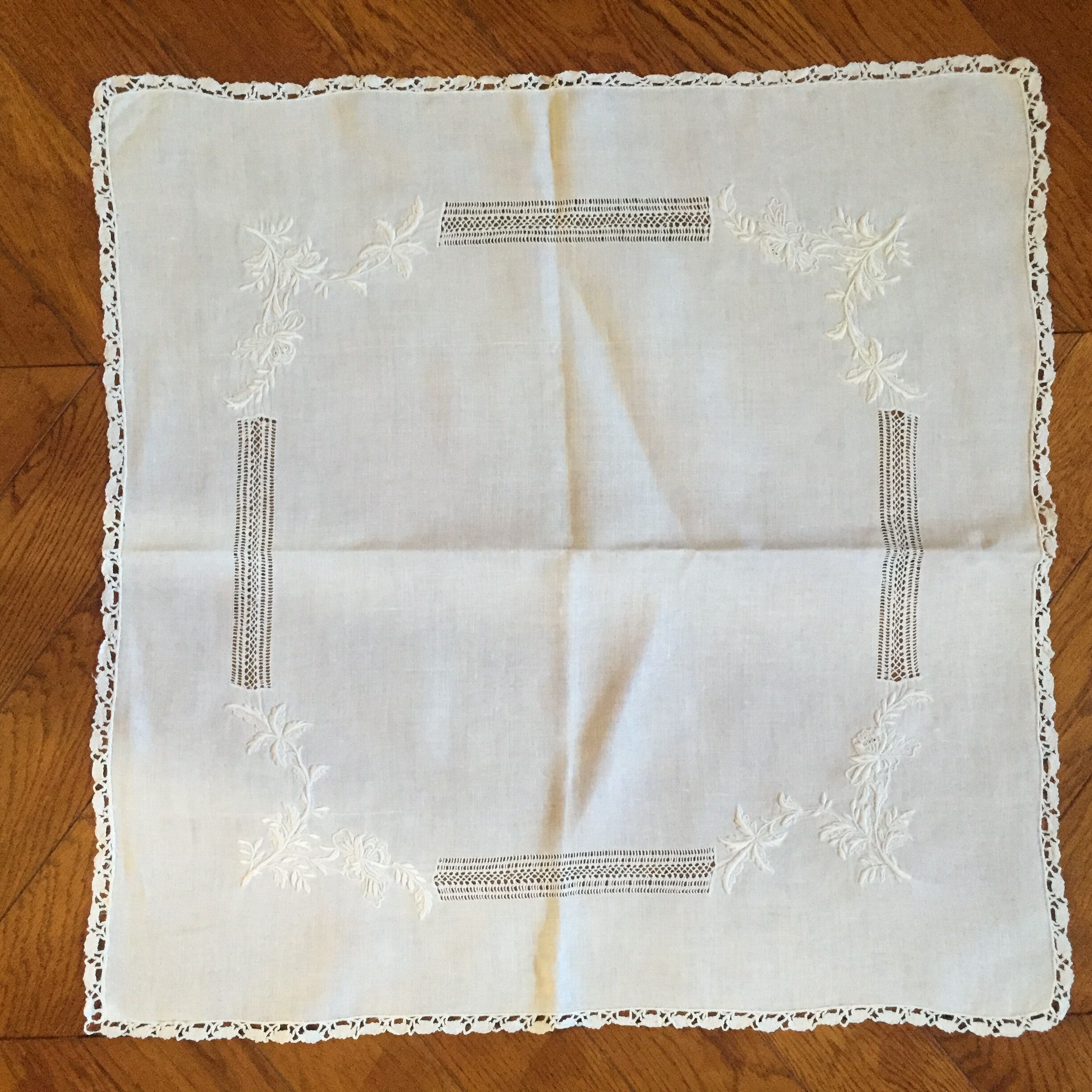 Embroidered square old tablecloth