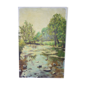Old oil painting on cardboard signed