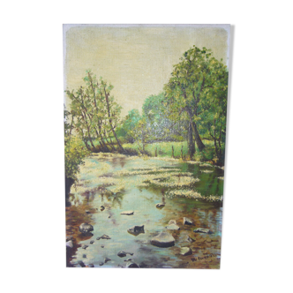 Old oil painting on cardboard signed