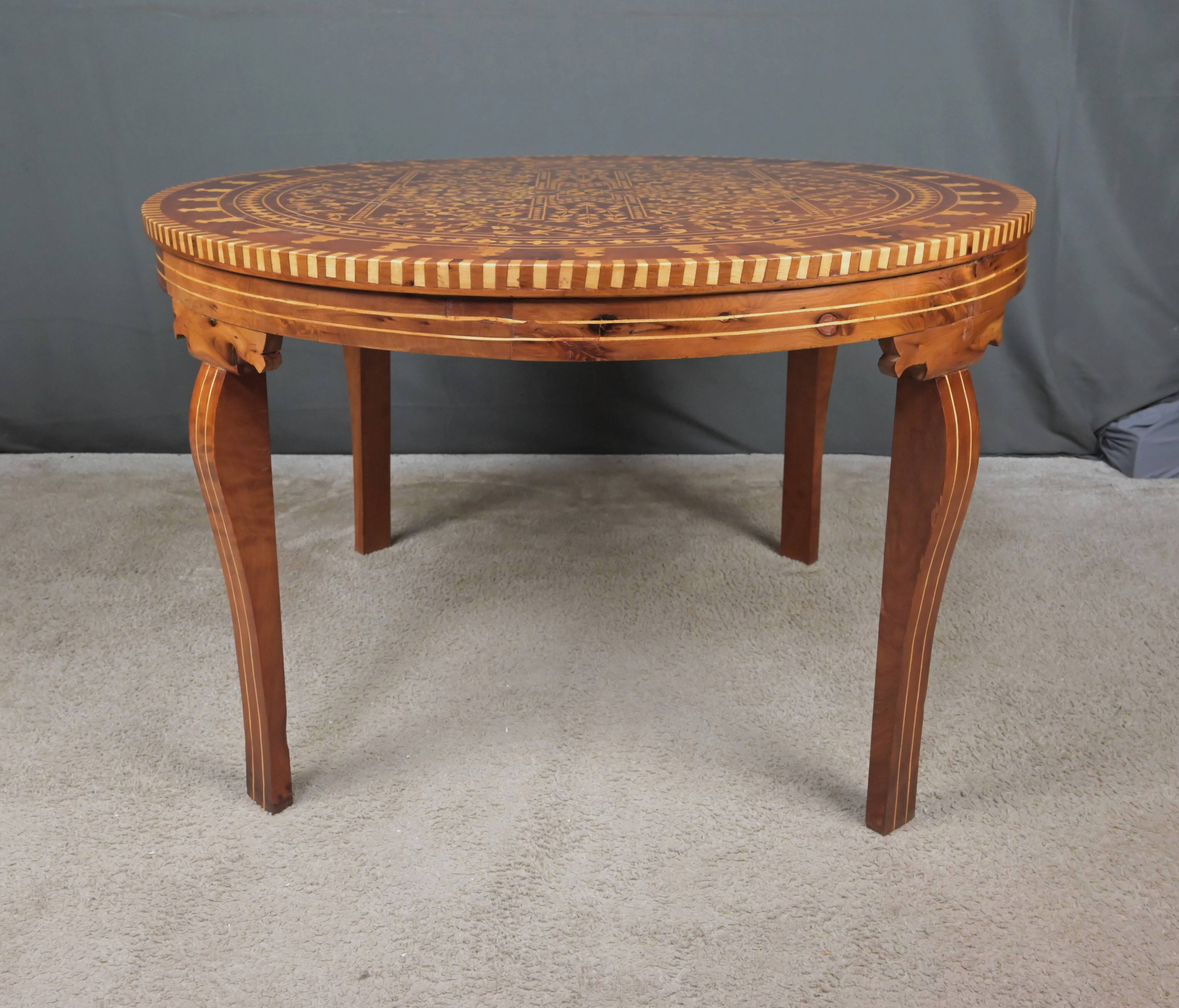 Large Moroccan Tea Table in Marquetry – 20th Century