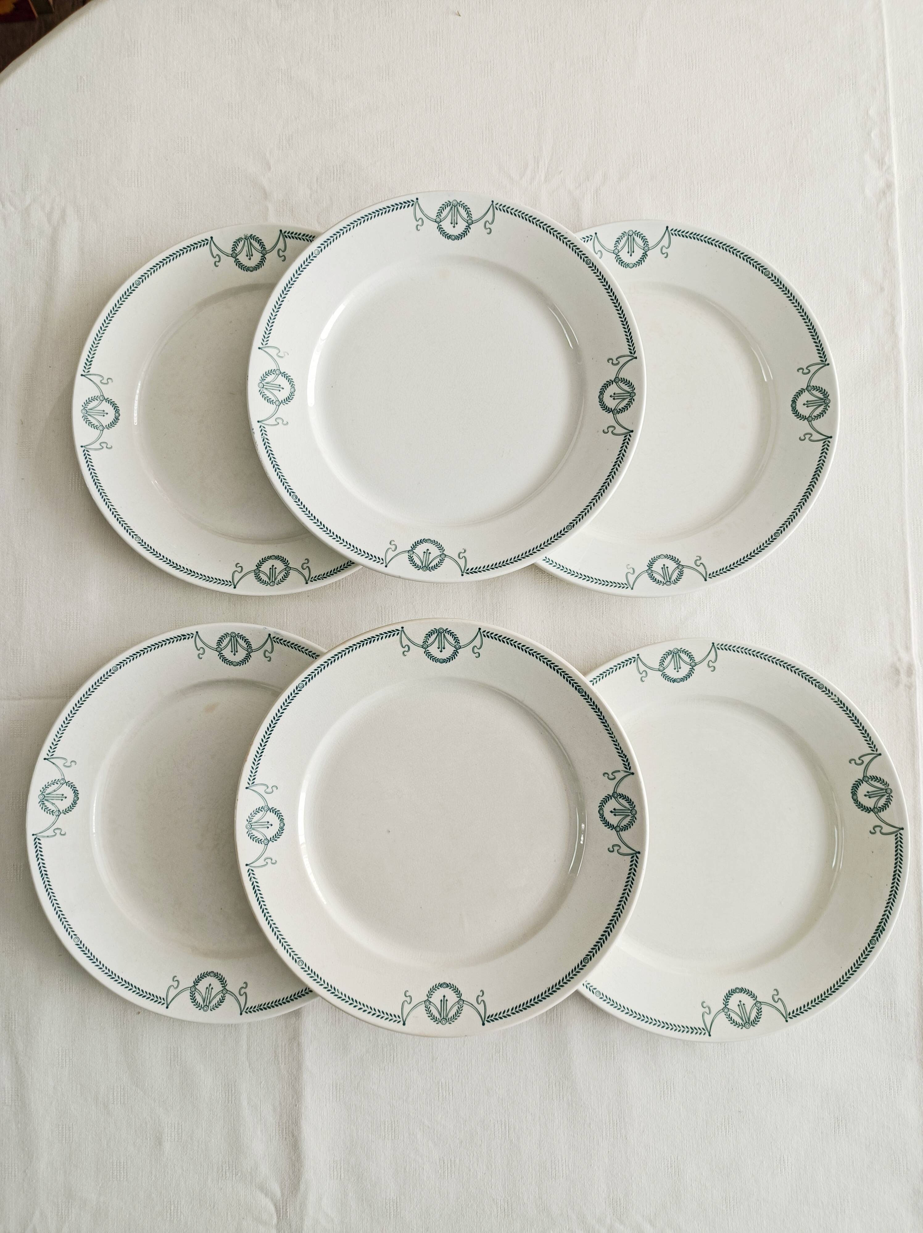 Set of 6 flat plates, ironstone, Petrus Regout, Empire.