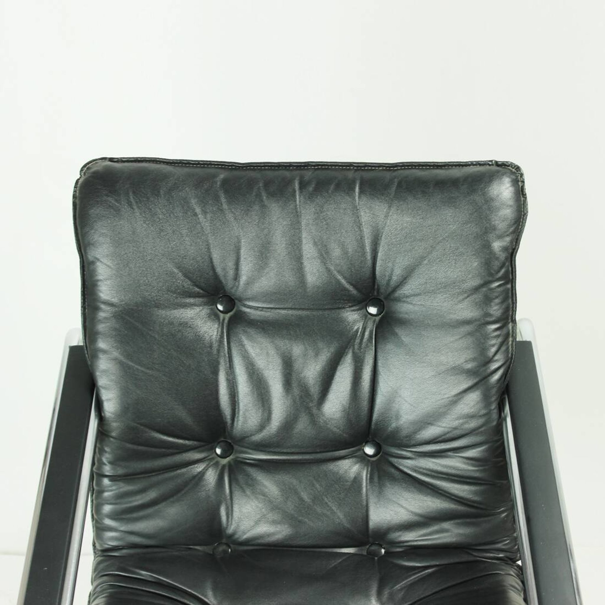 Mid Century Lounge Chairs In Chrome And Faux Leather, Czechoslovakia 1960s, Set Of 2