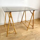 Rattan desk and smoked glass tray