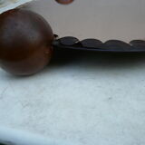 Plateau miroir orangé 3 pieds boule bois années 40