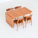 Hans Wegner drop-leaf dining table in beach and teak Denmark 1950