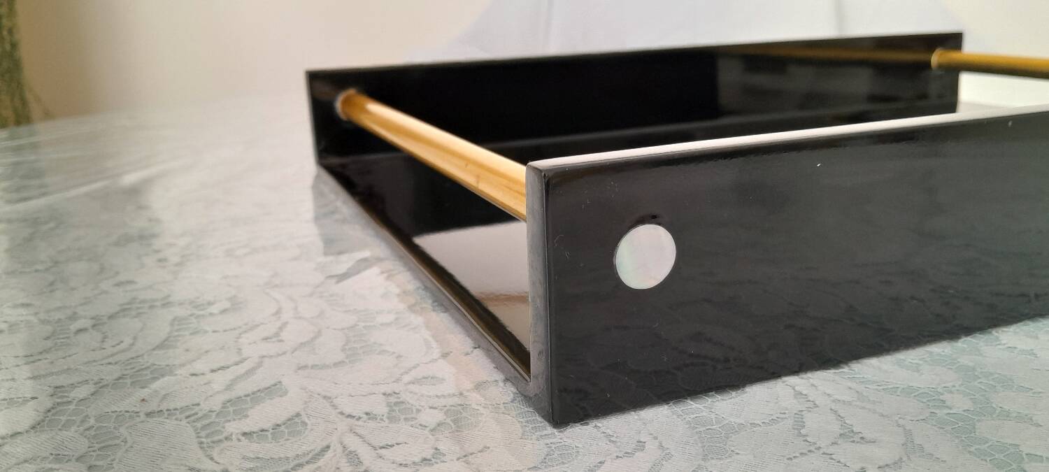 Black and gold lacquered wooden tray