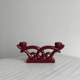 Vintage burgundy red ceramic candlestick
