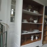 Re-enchanted vintage bookcase in pearl grey waxed finish.