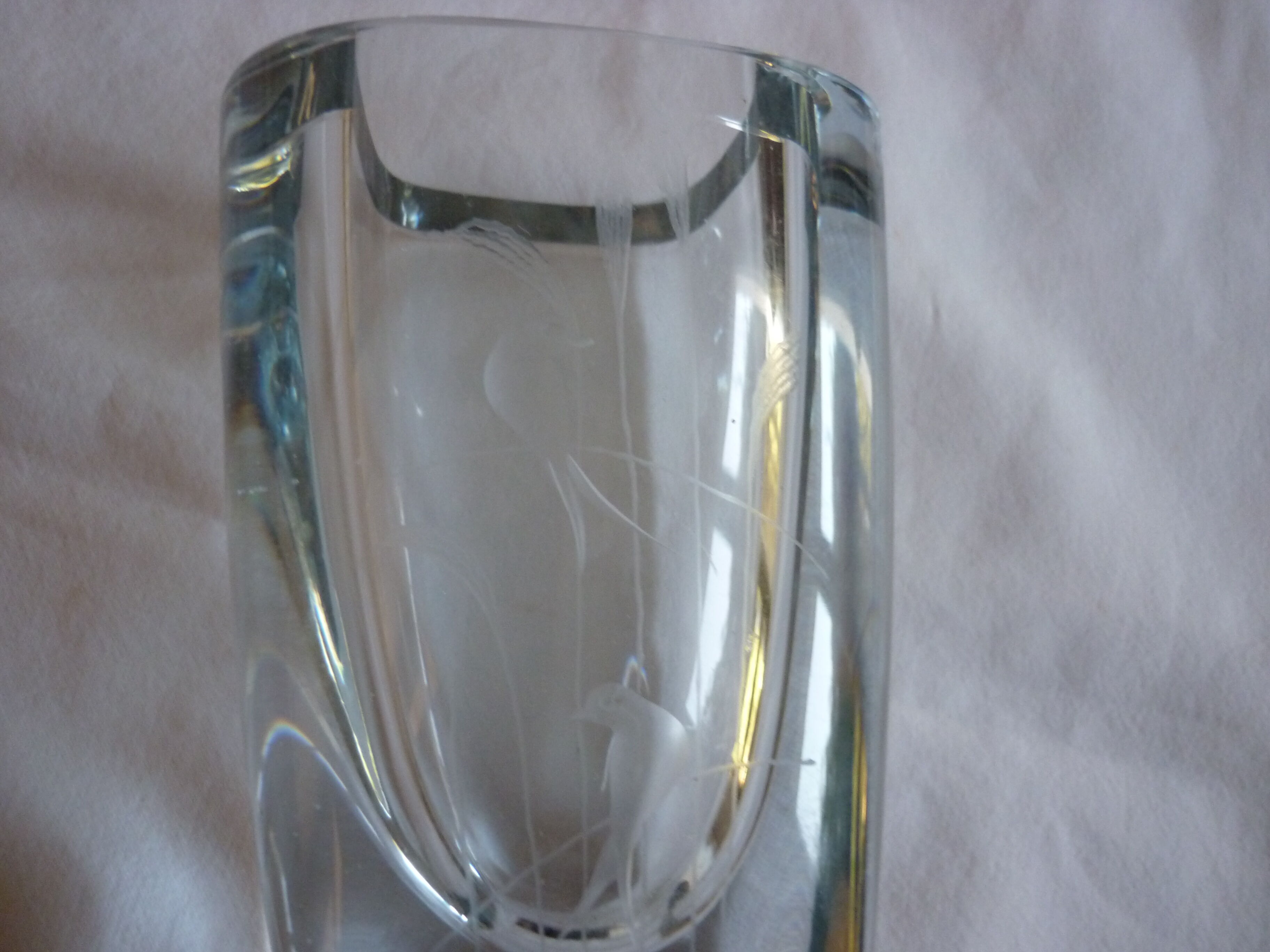 Crystal vase bluish Scandinavian burning birds