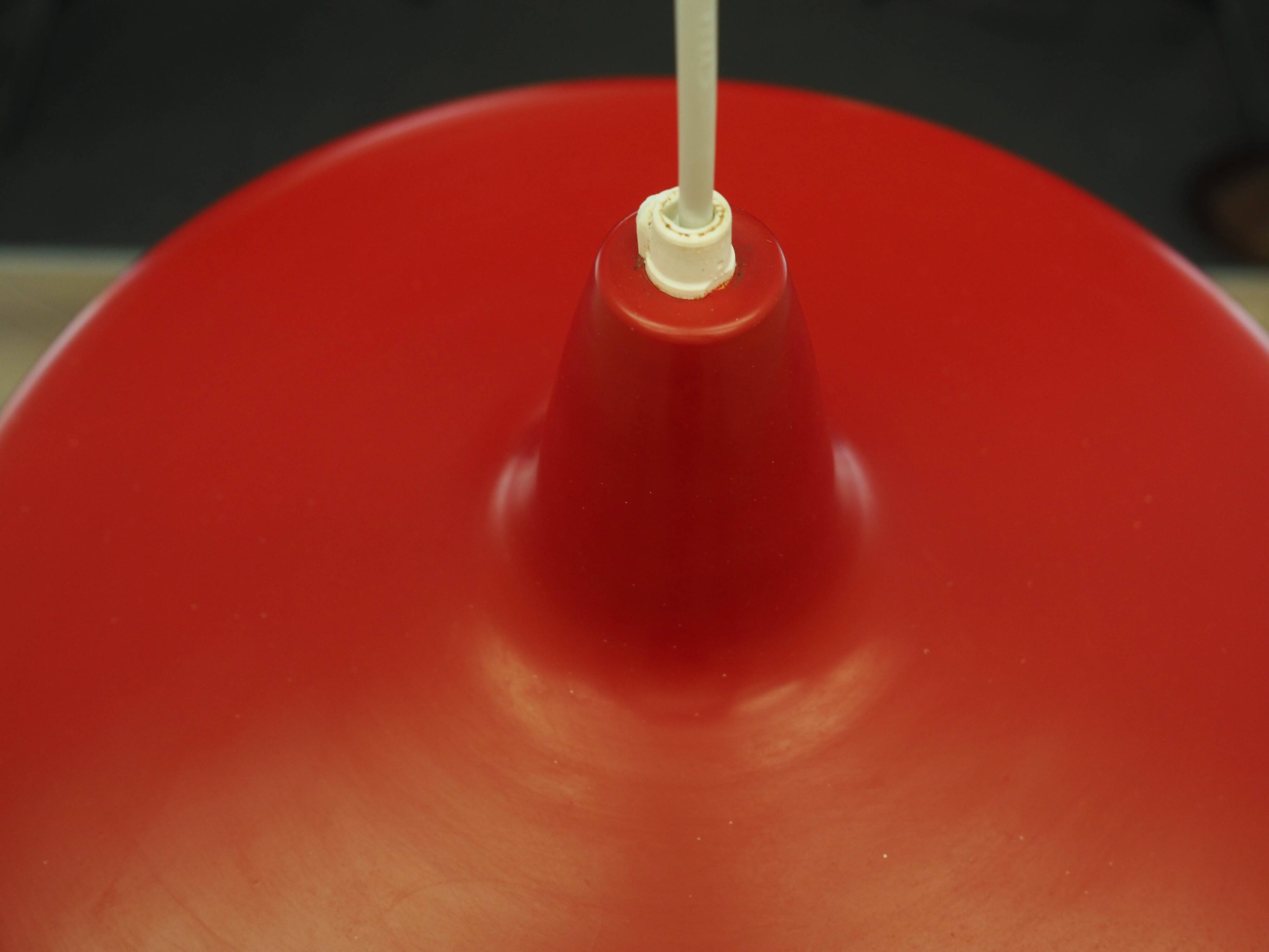 Danish red metal pendant lamp, industrial style, 1960s