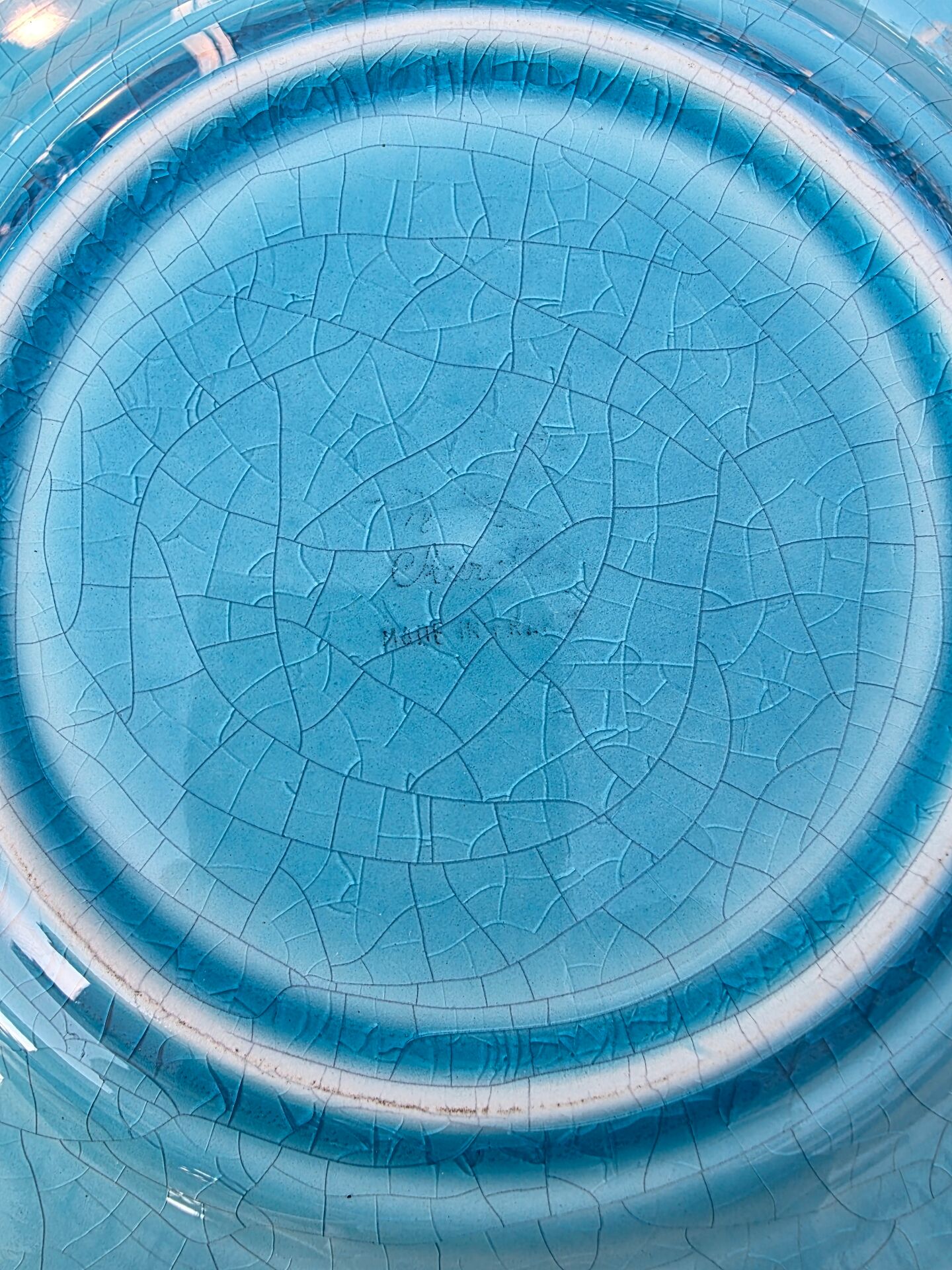 Assiette petit Plat faïence de Charolles bleu turquoise