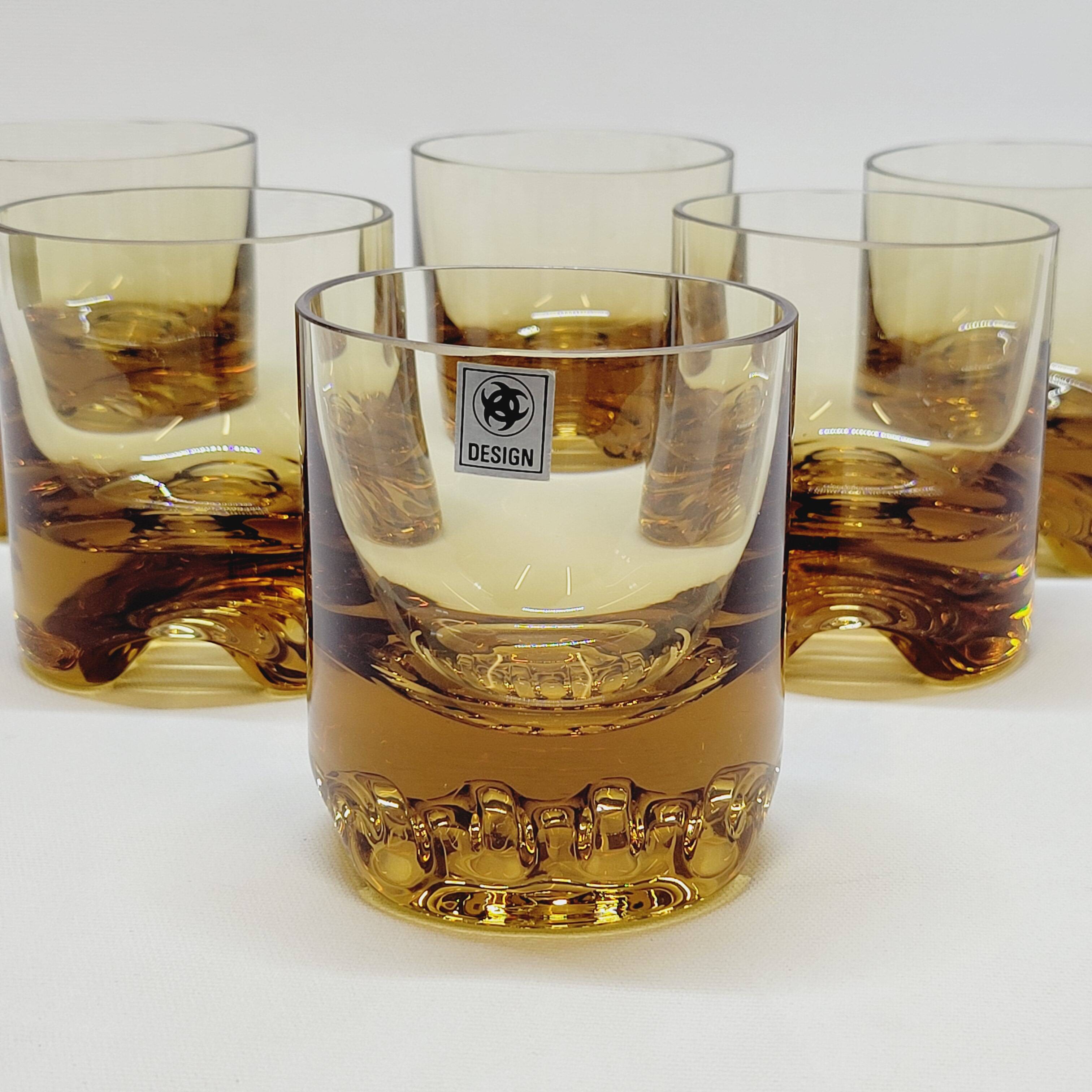 Verreries lorraines cristal set of 6 thick amber whiskey glasses vintage design