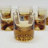 Verreries lorraines cristal set of 6 thick amber whiskey glasses vintage design