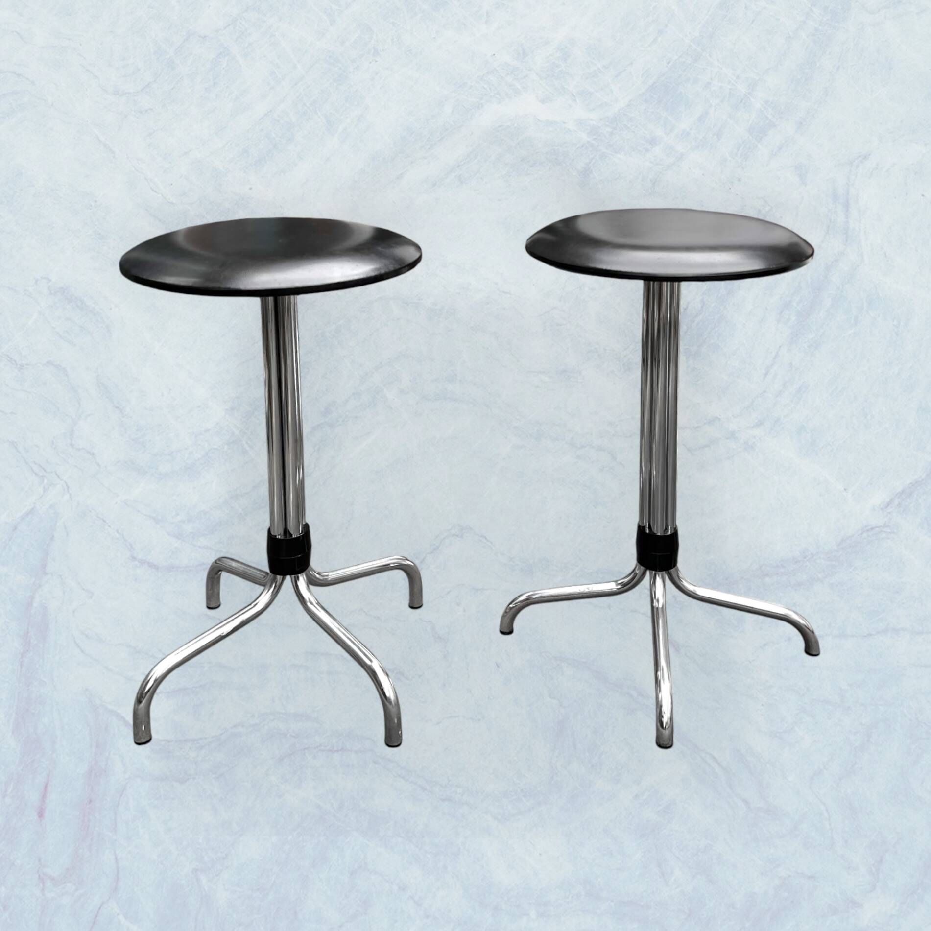 Vintage Brabantia stools in black faux leather and chrome metal – years
