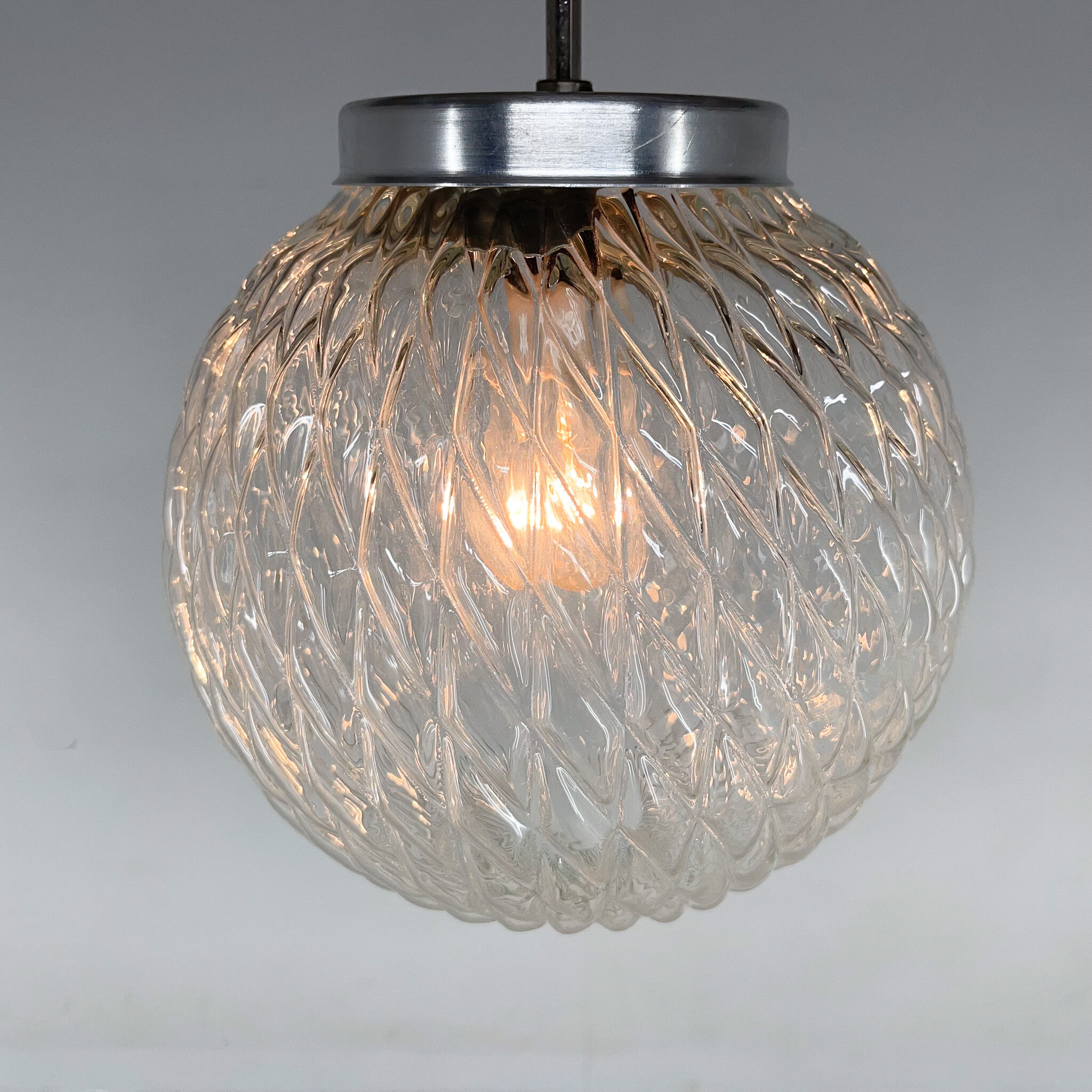 Mid-century clear glass ball pendant light, Czechoslovakia