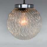 Suspension boule en verre transparent du milieu du siècle, Tchécoslovaquie