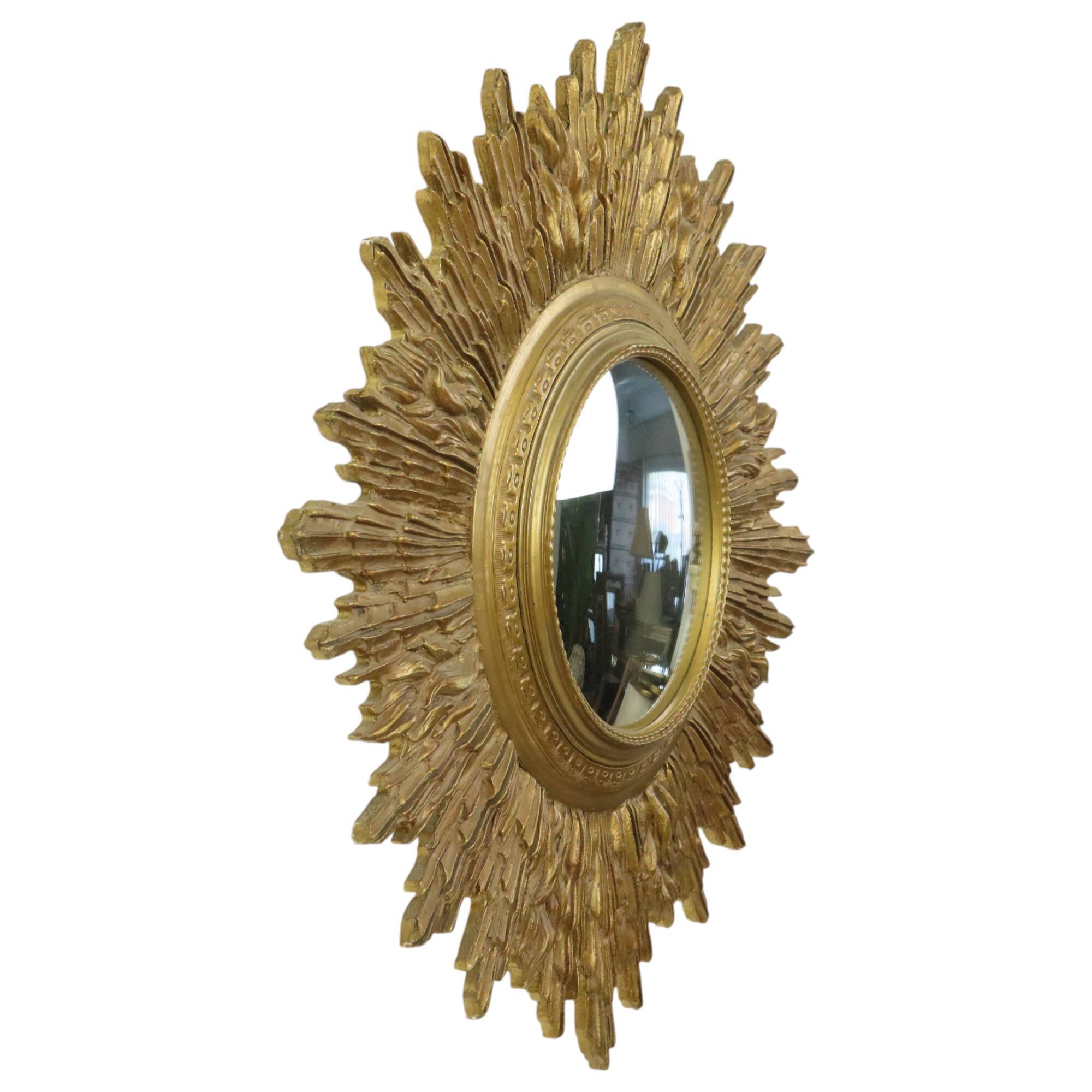 Miroir soleil Sunburst XL en résine dorée