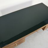 Midcentury Italian Desk In Walnut, Brass And Glass.