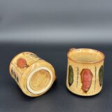 Pair of glazed stoneware mugs — abstract decor from the 70s