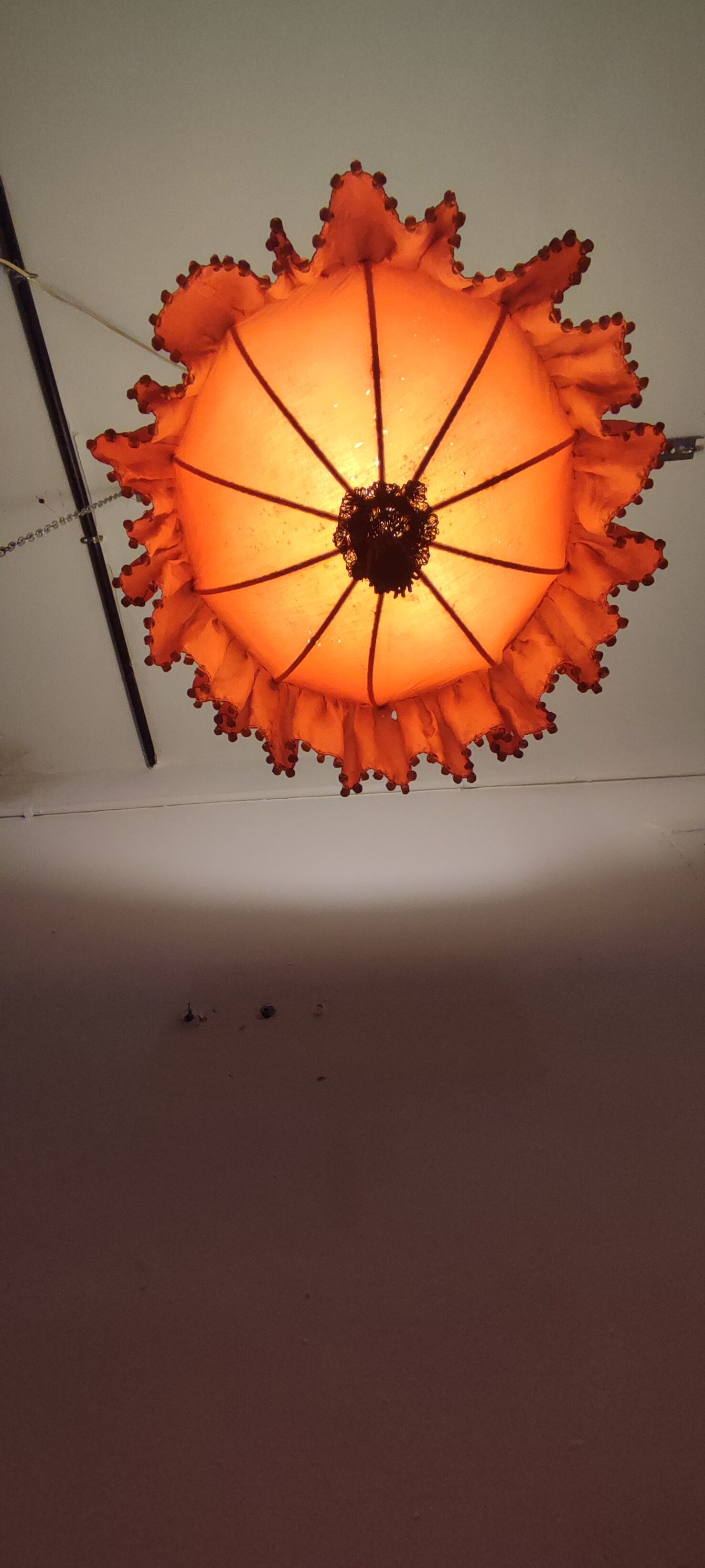 Ceiling lamp made of satin fabric and crystals, Spain, 1940