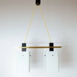 1960s Italian Stilnovo ceiling pendant with opaline glass shades and brass details