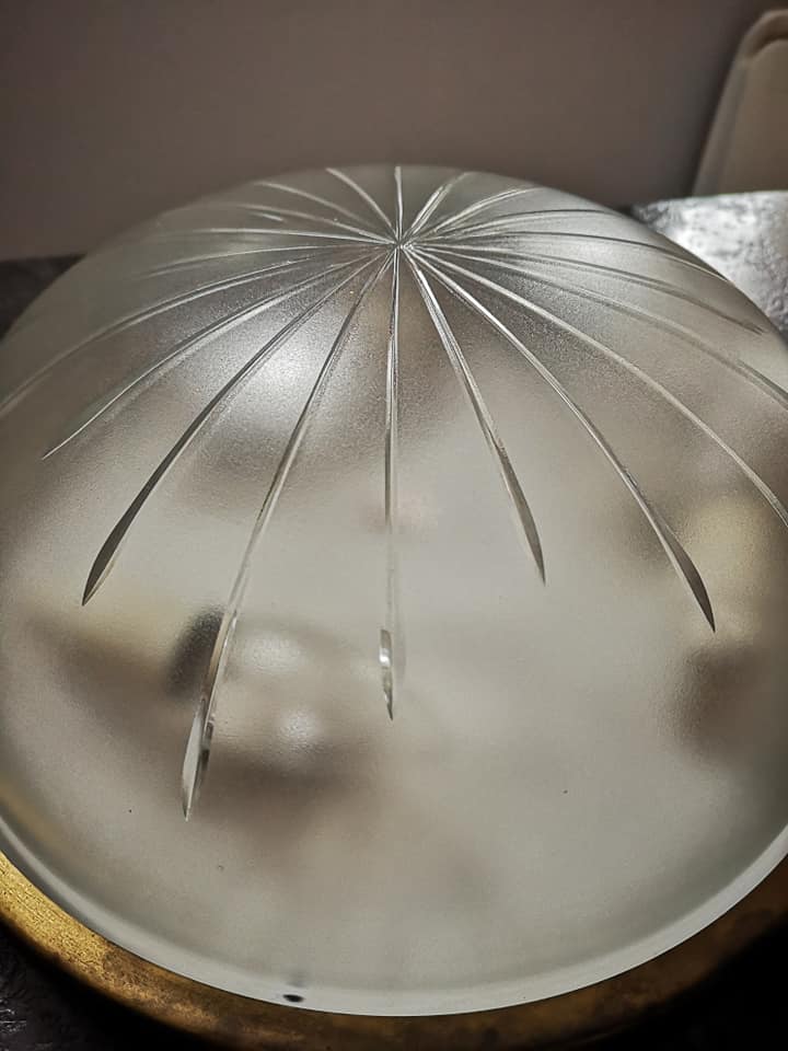 Plafonnier 3 feux ancien verre ciselé holophane vintage 1960/70 ø 31 cm tbe