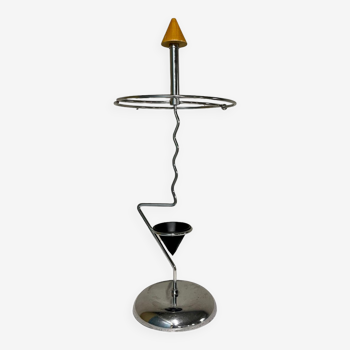 Umbrella stand in chrome metal and wood