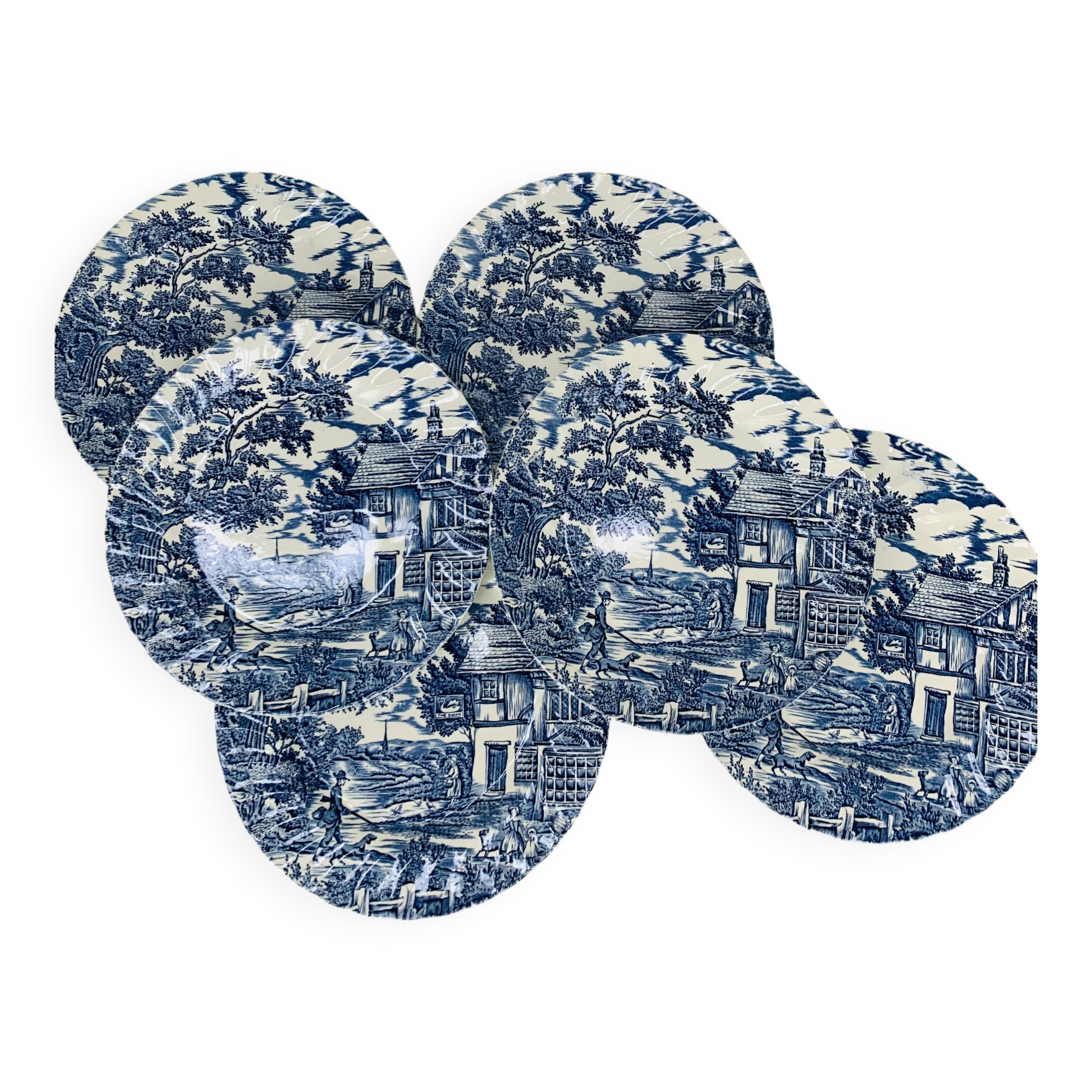 6 vintage Myott The Hunter dinner plates