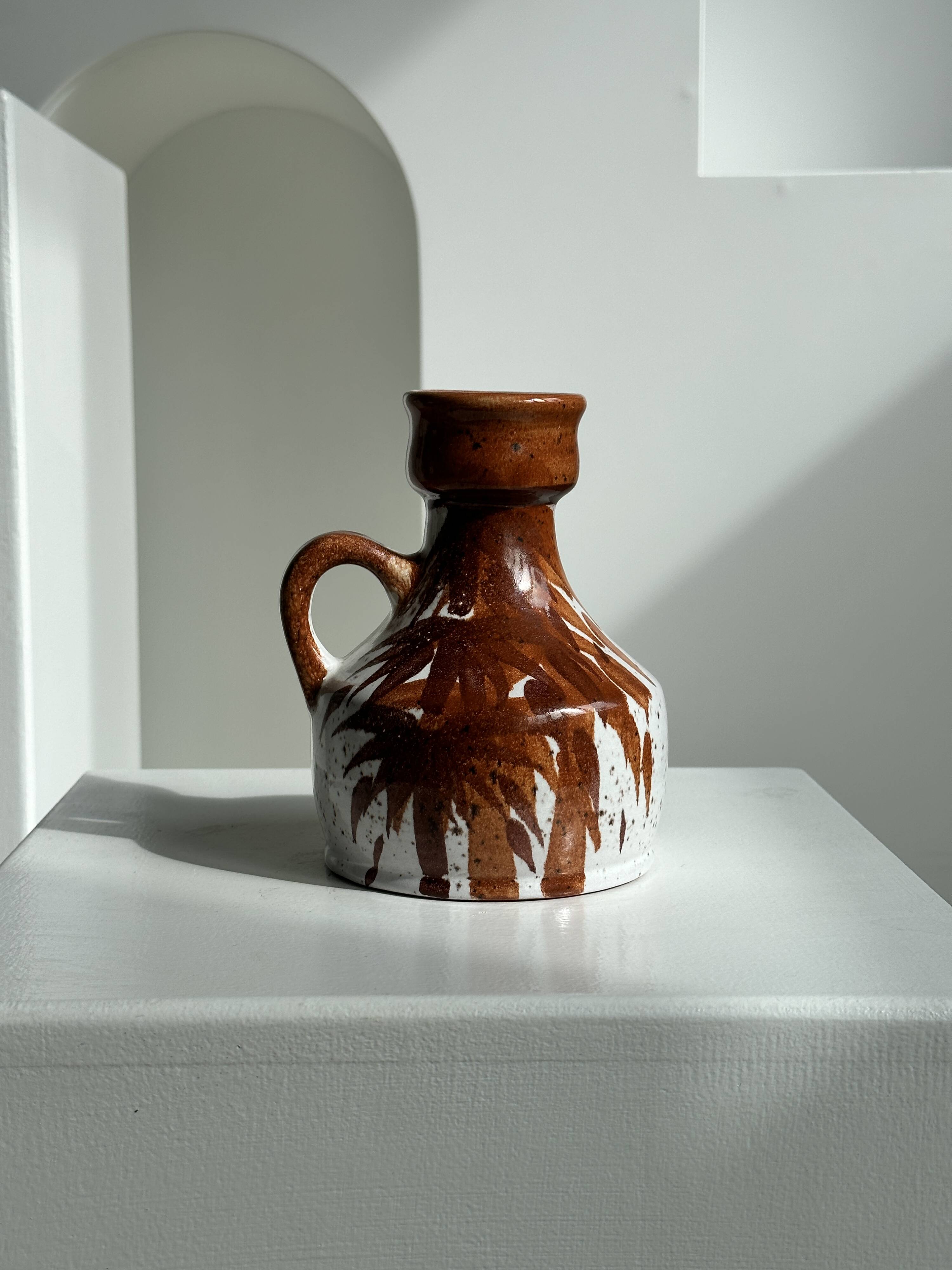 Small white and brown vase or pitcher West Germany H:15cm D:10.5cm