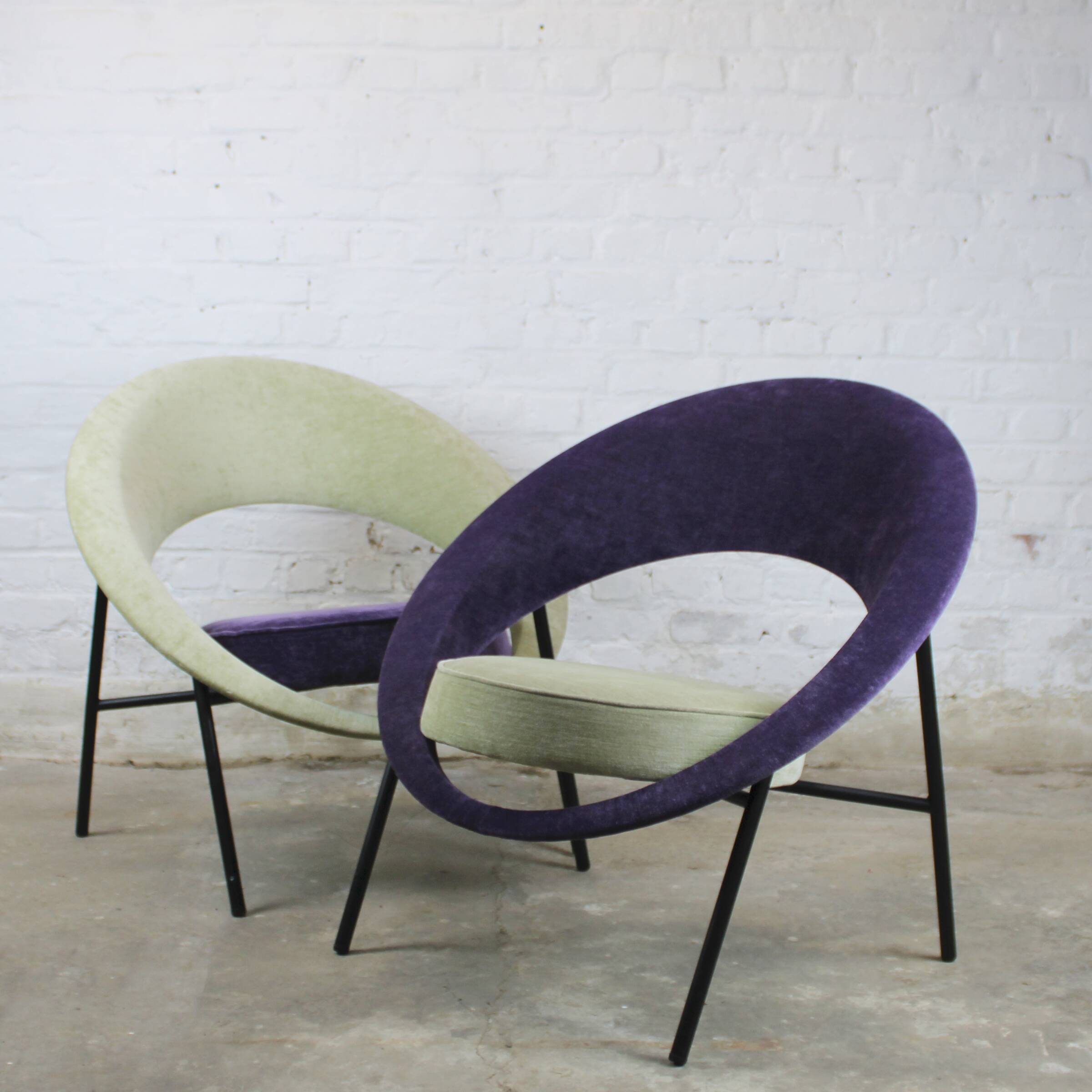 Pair of Burov "44" or "Saturne" armchairs by Geneviève Dangles and Christian Defrance