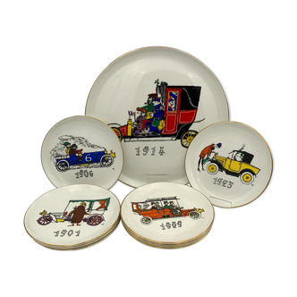 Vintage dessert service in earthenware, signed Jacques Charmoz - Val d'Or GIEN - 1950s