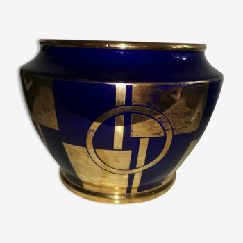 Pot art deco cache cobalt blue gold with fine gold