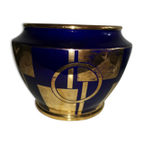Cache pot art déco bleu cobalt doré à l'or fin