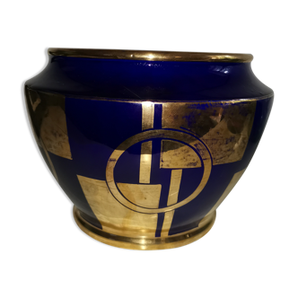 Pot art deco cache cobalt blue gold with fine gold
