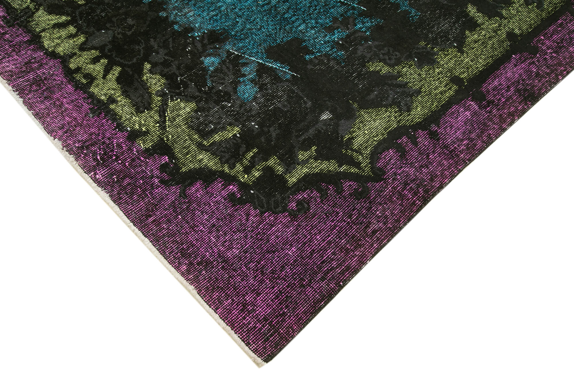 Handmade distressed oriental 1980s 188 cm x 295 cm purple rug
