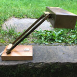 Bauhaus desk lamp gilded brass and teak