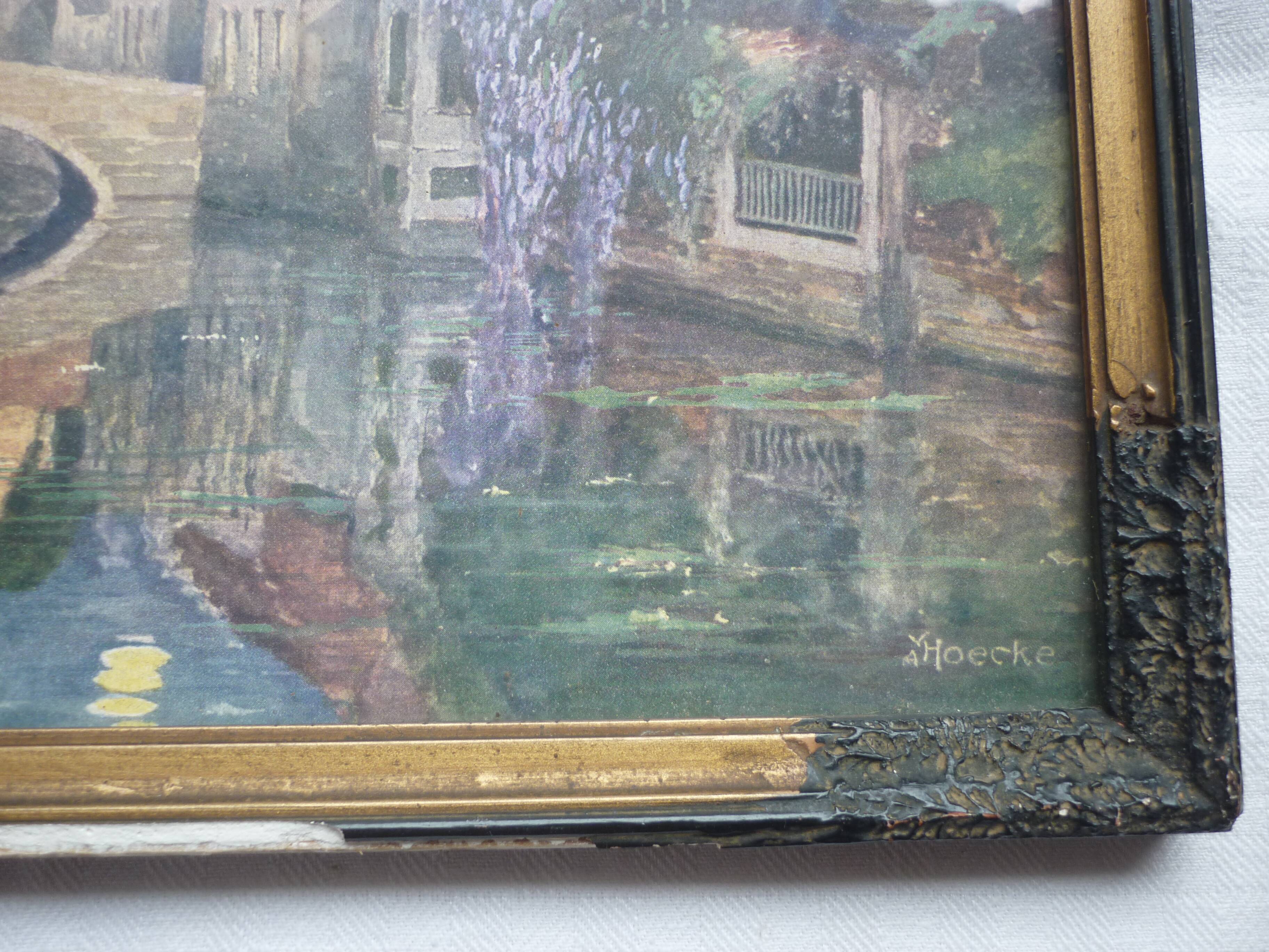 Painted painting, view of Bruges signed